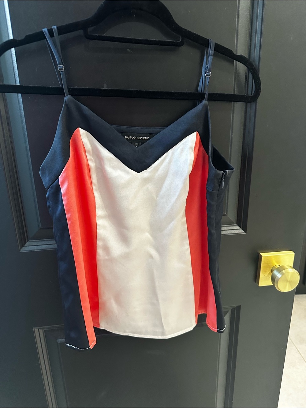 Banana Republic Black, Pearl & Coral Colorblock Silk blouse